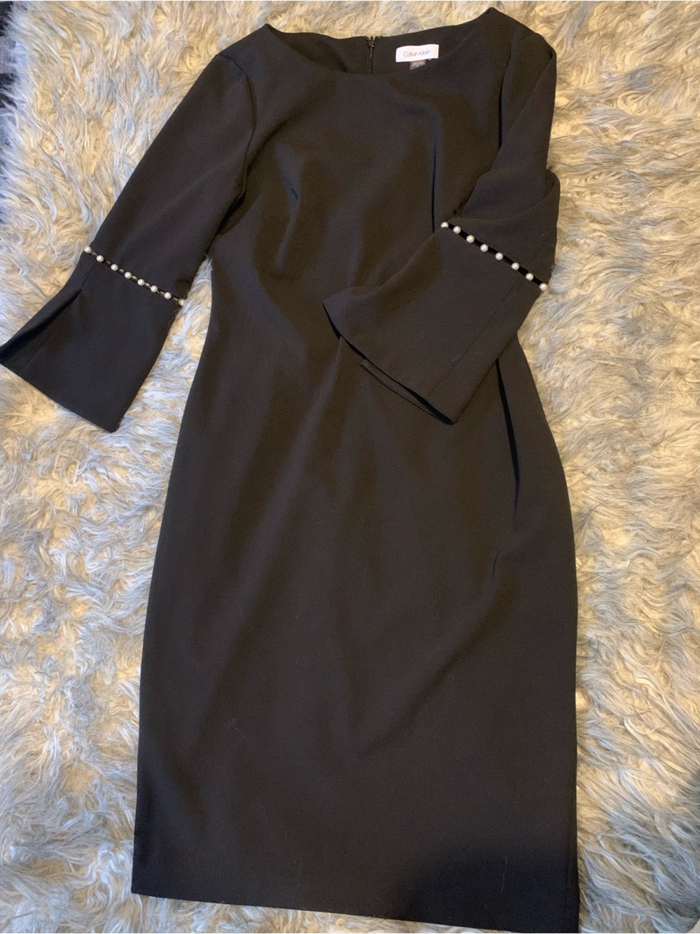 Chic Black Pearl-Trim Sheath Dress by Calvin Klein